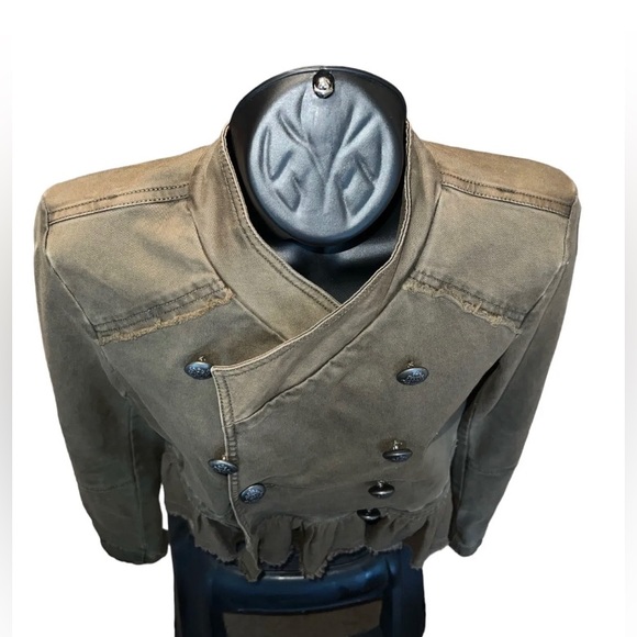 FREE PEOPLE Womens Olive Green Military Ruffle Hem Jacket Size XS - Picture 8 of 13